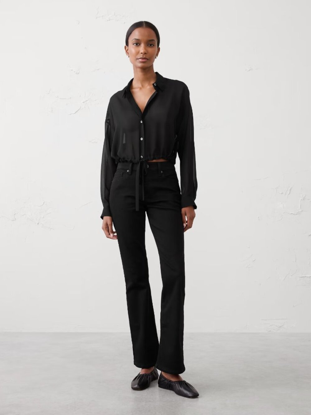 Banana Republic Cinched Hem Shirt, Black size M